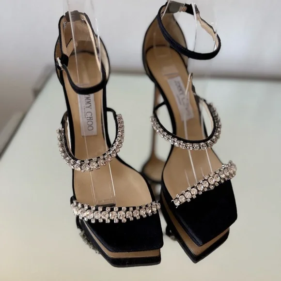 New JIMMY CHOO Bing 105 crystal-embellished suede platform sandals $1,695 - Picture 11 of 14